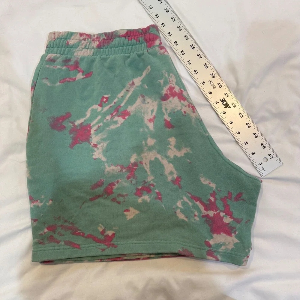 Adidas Originals Mens 2XL Teal Pink Tie Dye French Terry Zip Pocket Sweat Shorts